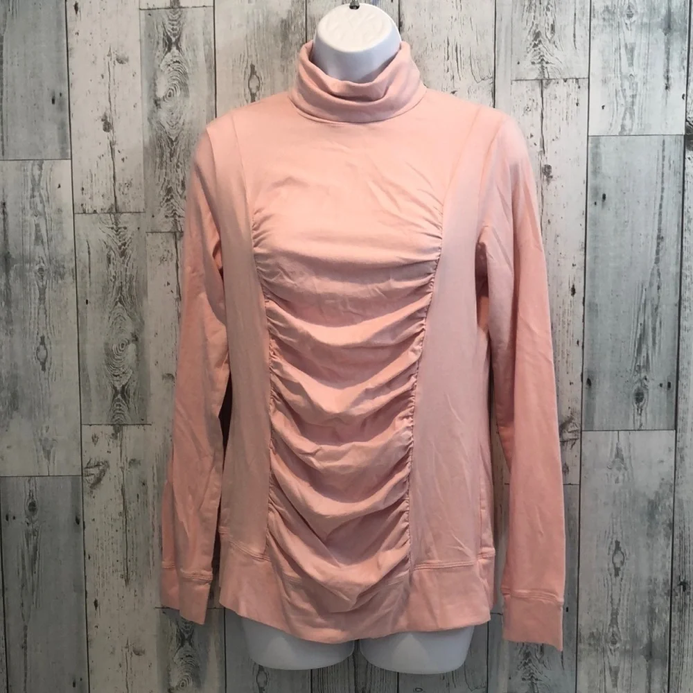 CAbi Pink Hanky Ruched Turtleneck Top Large
